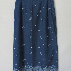 Liz Claiborne blue 100% cotton floral border long midi skirt *Sz 6*